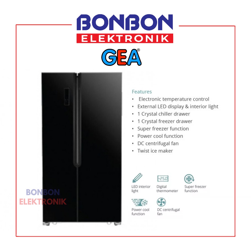 GEA Kulkas Side By Side 2 Pintu G2D-472 Black / G2D472