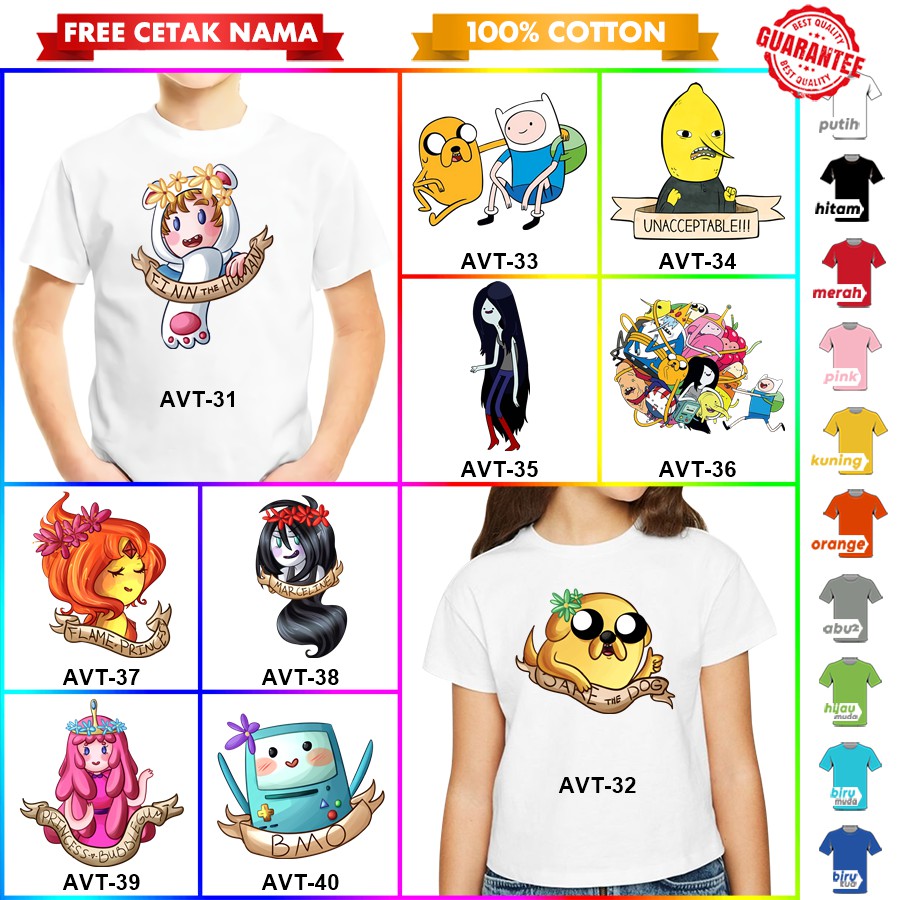 [FREE NAMA!!] Baju Kaos COUPLE  ANAK DAN DEWASA ADVENTURE TIME BANYAK MOTIF