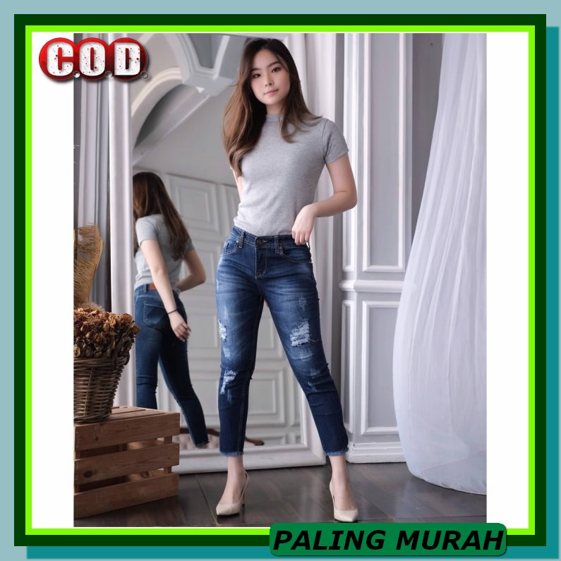 Ib 7905 7Per9 Front Line Celana Jeans Wanita Import Murah DI844 Celana Jeans Wanita 7Per9 Sobek Lap