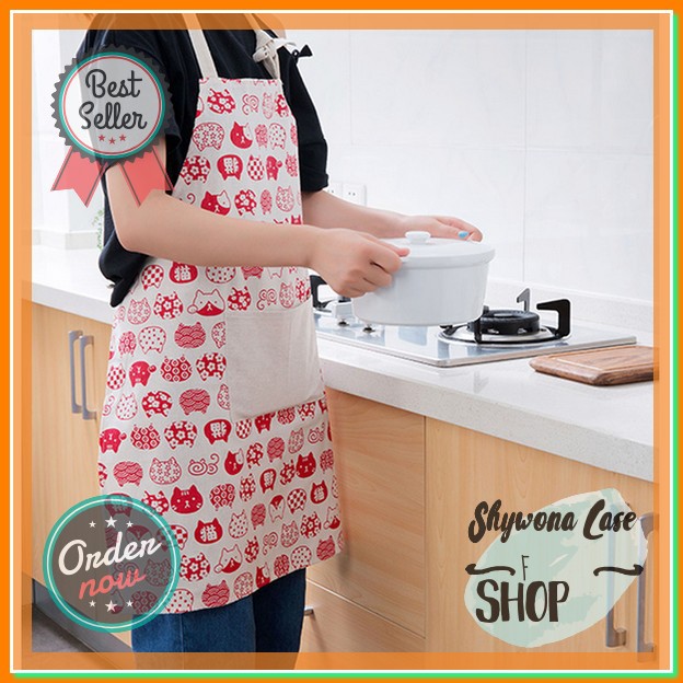 CELEMEK MASAK BAHAN KAIN KATUN / CELEMEK MOTIF CAT / APRON MASAK
