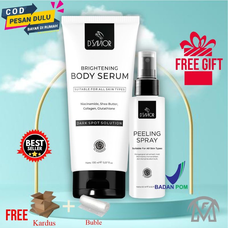 (FREE GIFT) DSAVIOR PAKET BODY BRIGHTENING SERUM &amp; PEELING SPRAY BPOM HALAL MUI AGEN RESMI