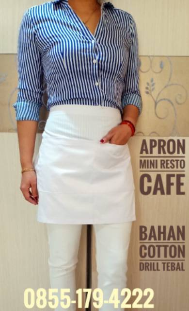 Celemek Apron Cotton Half Mini Cokelat Untuk Resto &amp; Cafe