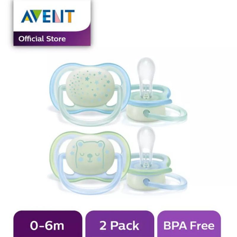 Philips Avent Baby Pacifier Ultra Air Night 0-6m Newborn isi 2 | Empeng Bayi Orthodontic