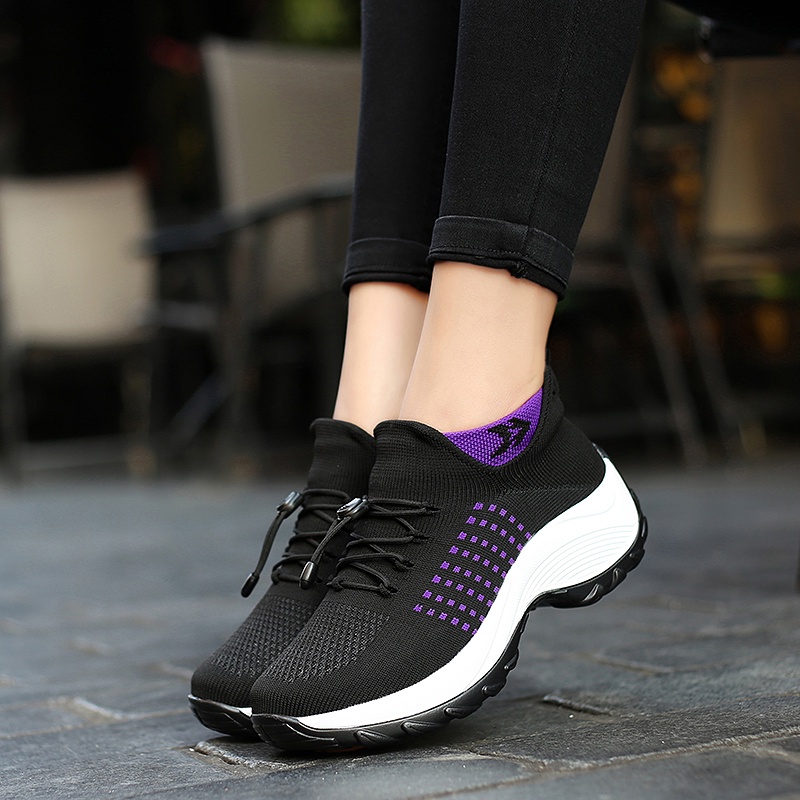 QINGSHUI Baru Tiba Sepatu Wanita Sepatu Platform Wanita Sepatu Berjalan Wanita Sepatu Kets Kaus Kaki-Mesh Slip on Air Cushion Lady Girls Modern Jazz Dance Easy Sepatu