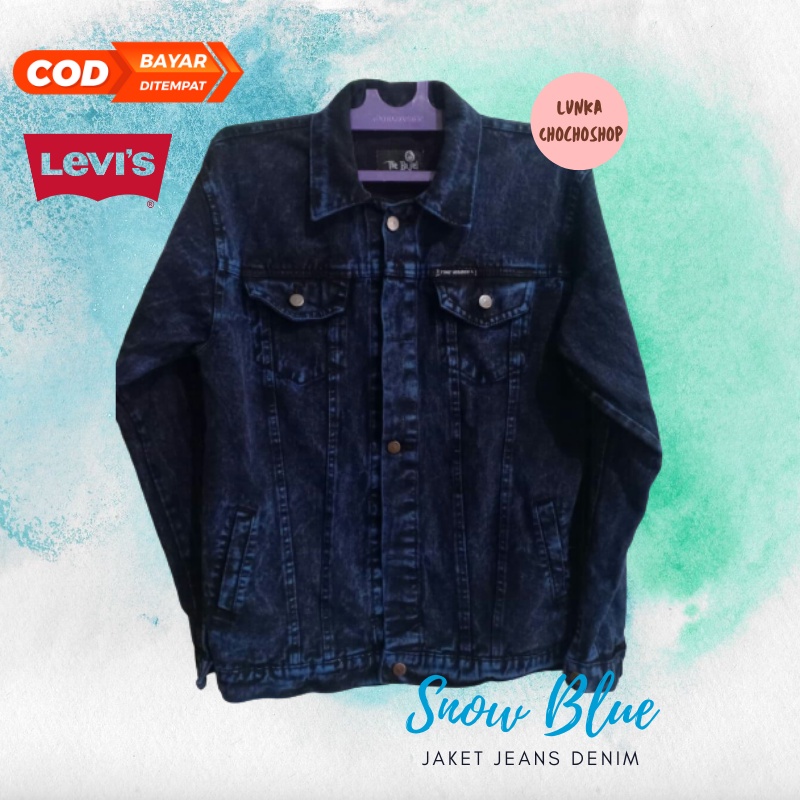 Jaket Jeans Pria Biru Corak Hitam Snow Blue Denim Levis