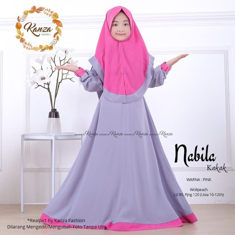 Gamis Anak Perempuan NABILA by Kanza Bahan wolfis Polos