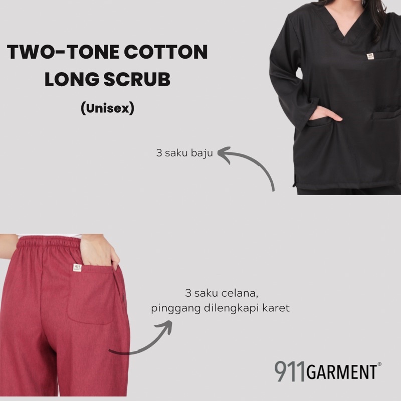 [Two tone/ Denim Edition] SET Long Scrub Dokter/Baju Jaga Dokter/ Baju OK/ Baju Perawat/ Baju Jaga