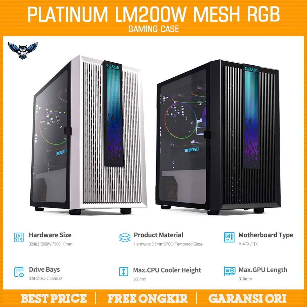 Jual Pccooler Platinum Lm W Mesh Rgb Black White Gaming Case Pc Cooler Indonesia Shopee