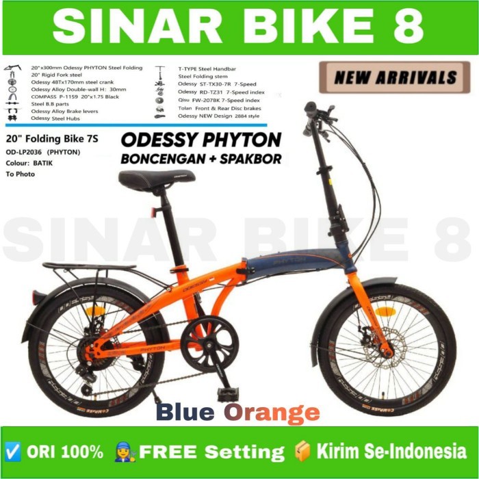 Sepeda Lipat Ukuran 20 Inch ODESSY PHYTON Boncengan 7 Speed New