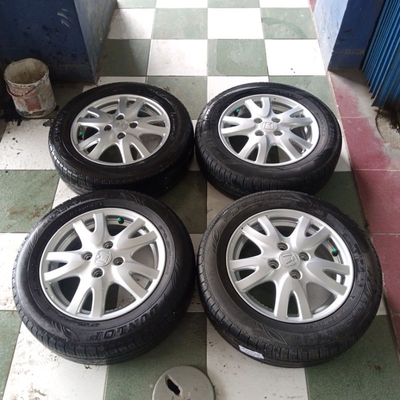 Velg mobil bekas termurah oem honda brio akar ring 14 plus ban dunlop 175 65 pcd 4x100 bisa buat cal