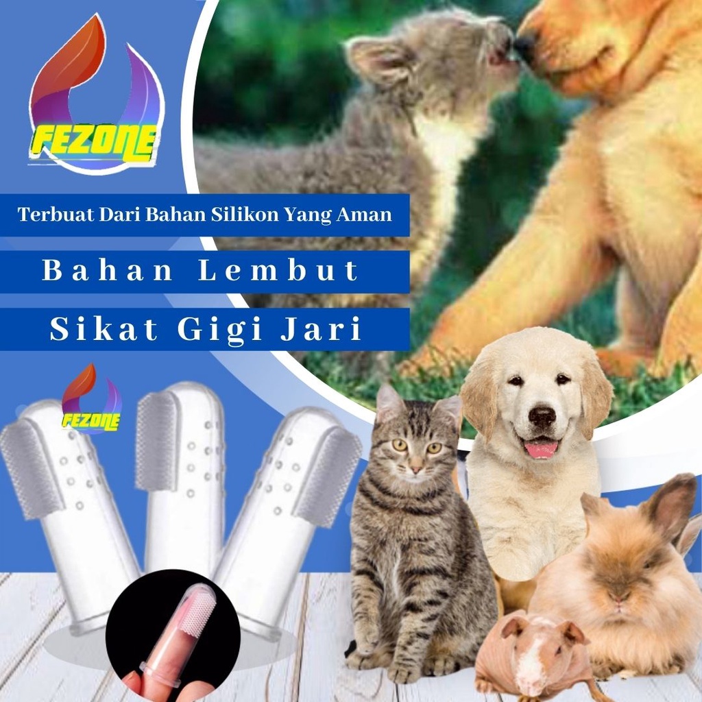 Sikat Gigi Jari Silikon Untuk Kucing Anjing Grooming Hewan Bahan Lembut Tidak Merusak Gusi FEZONE