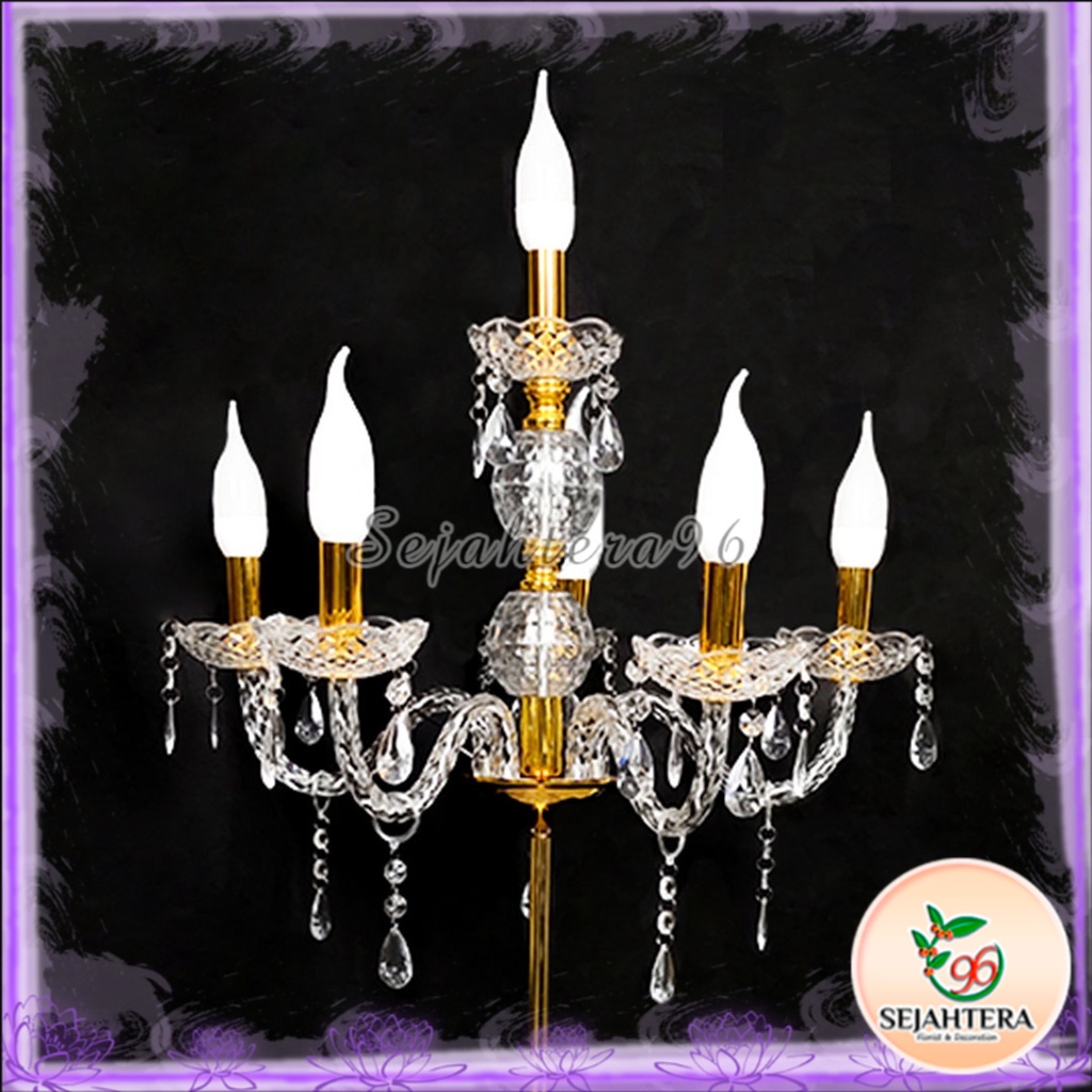1 Set Lampu Standing / Berdiri Lilin Chandelier Cabang 6 Kristal Akrilik - Lampu dekorasi pelaminan