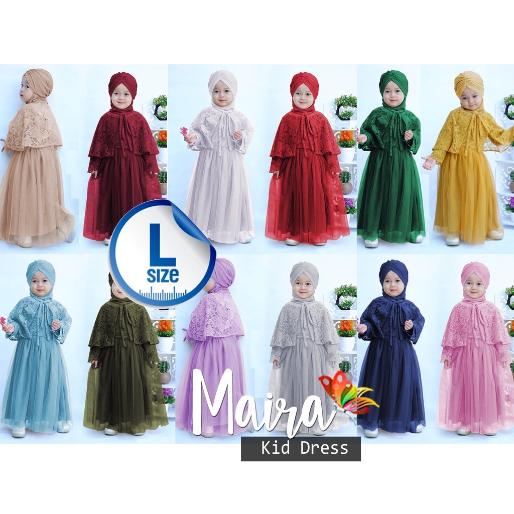 MAIRA DRESS BRUKAT KID / GAMIS MUSLIM BROKAT ANAK PEREMPUAN CANTIK KID MAIRA 2-4th-5-6th TAHUN MAXY DRESS CEWEK BRUKAT IMPORT TILE FURING / DRESS BRUKAT PESTA