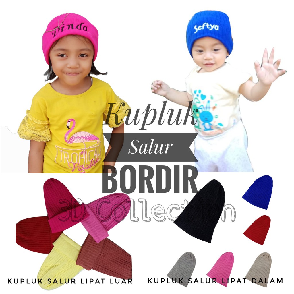 Topi Kupluk Rajut Motif Salur Bordir Nama Bayi Anak
