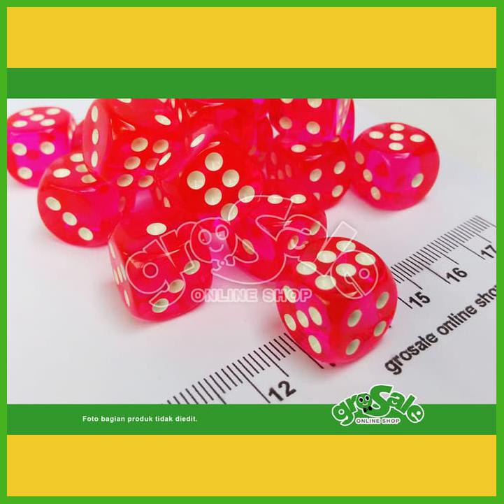 DADU 14X14MM TRANSPARANT RED/DADU BENING MERAH TRANSPARAN