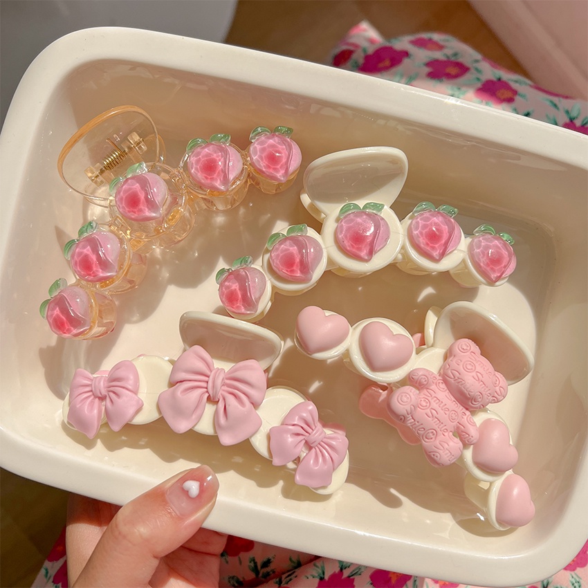 Jepit Rambut Cakar Bentuk Pita Beruang Warna Pink Peach Untuk Hadiah