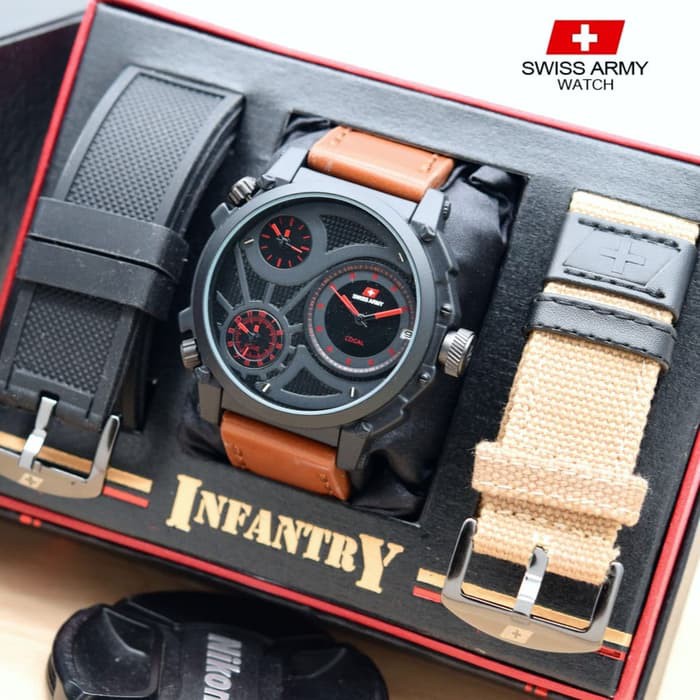 Jam tangan SWI SS ARMY INFANTRY SET COKLAT PRIA MAN STYLE