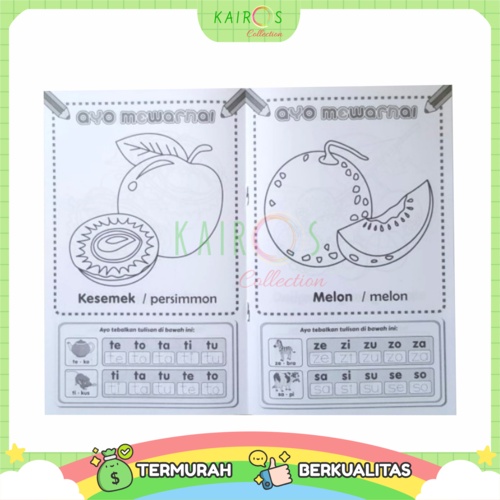 Buku Mewarnai dan Belajar Anak Aneka Motif Binatang, Buah, Sayur, Profesi, Kendaraan