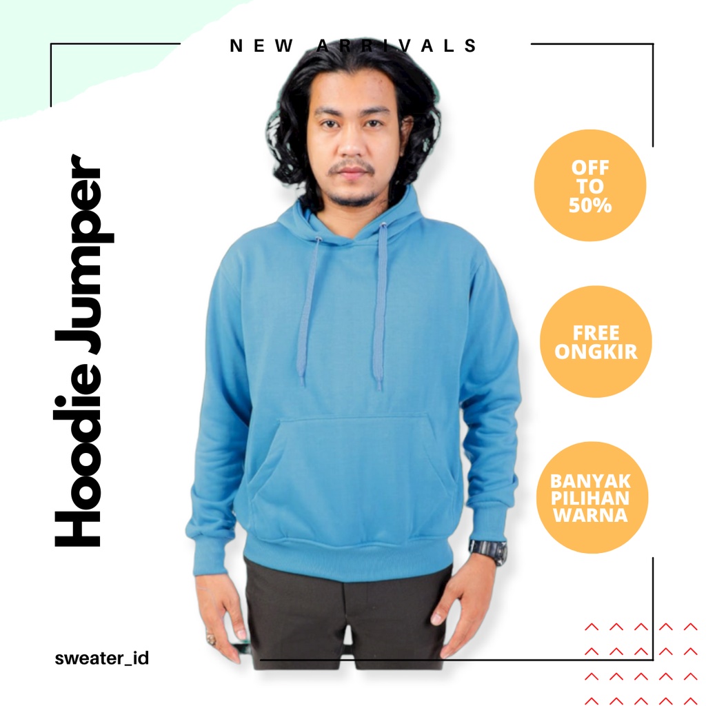 SWEATER_ID Hoodie Jumper Turkis Polos Pria Wanita