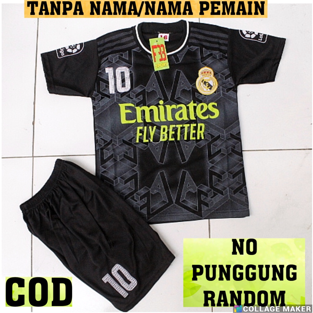 BISA COD SABLON NAMA SETELAN BOLA ANAK REALMADRID HITAM USIA 6-13THN