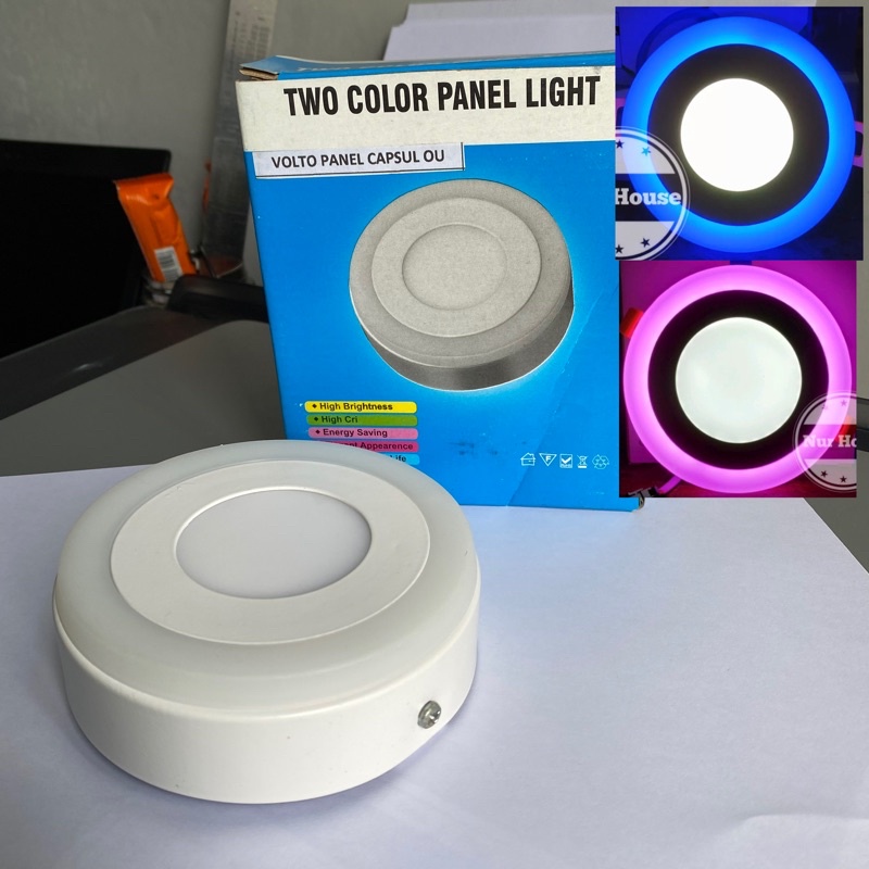 DOWNLIGHT 2 WARNA LED PANEL OUTBOW 3+3 WATT BULAT