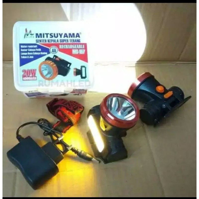 Senter Kepala Cas 20 Watt Plus LED ( 2 Mode ) 4000mAh 8Jam Mitsuyama MS-167p