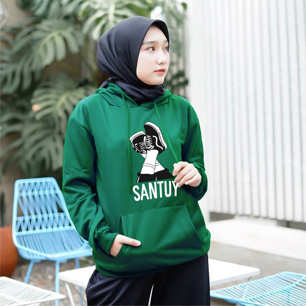 Sweater Hoodie Wanita Kantong Depan Sepatu SANTUY Ukuran M-L-XL-XXL Bisa Bayar Ditempat COD