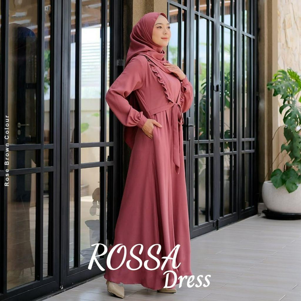 Rossa Dress Free Pashmina Baju Kondangan Wanita Kekinian Gamis Hitam Ceruty Babydoll Full Furing Gamis Pesta Mewah Elegan