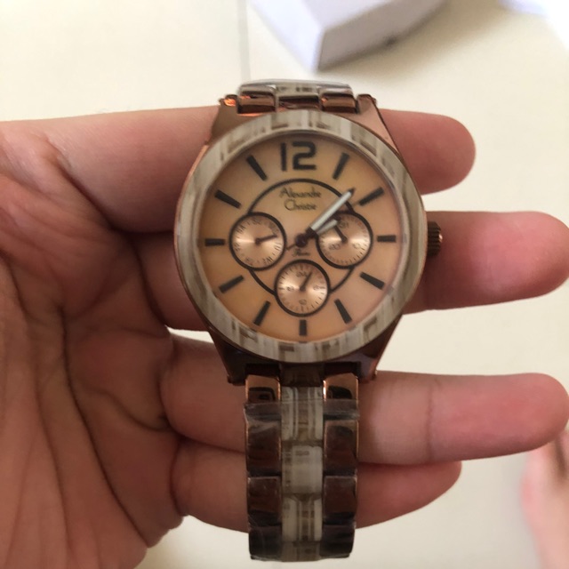 Jam Tangan Wanita Cewek Alexander Christie AC 2356 Keramik Coklat