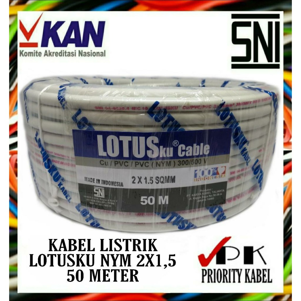 Kabel Listrik Kawat LOTUSku NYM 2x1,5 2x1.5 50 meter (50m)