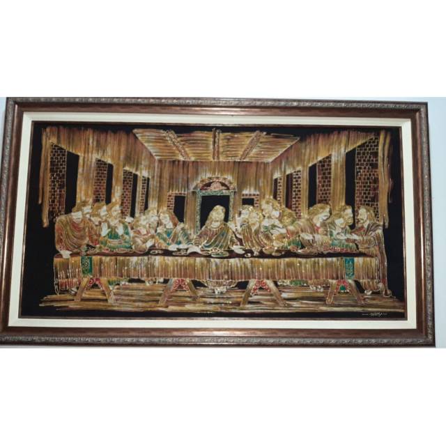 Lukisan perjamuan kudus tinta emas asli