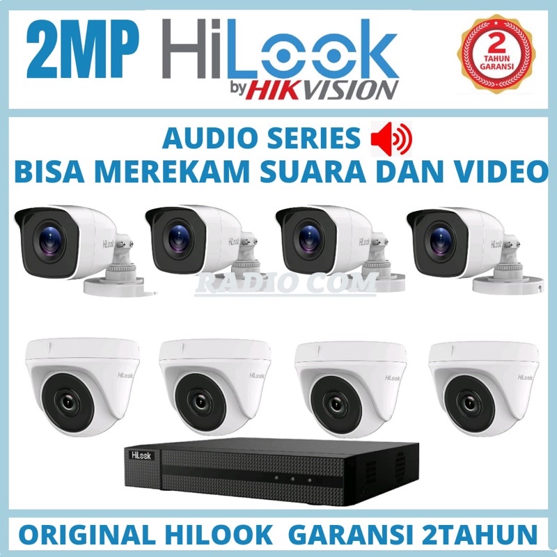 paket cctv hilook 8 channel 8 kamera audio 2mp 1080p bisa merekam suara dan video