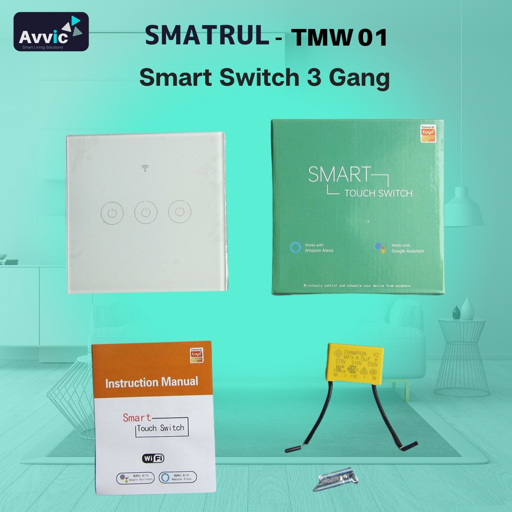 SMATRUL Smart Wall Switch WiFi - 3 Gang Saklar Pintar Sentuh No Netral