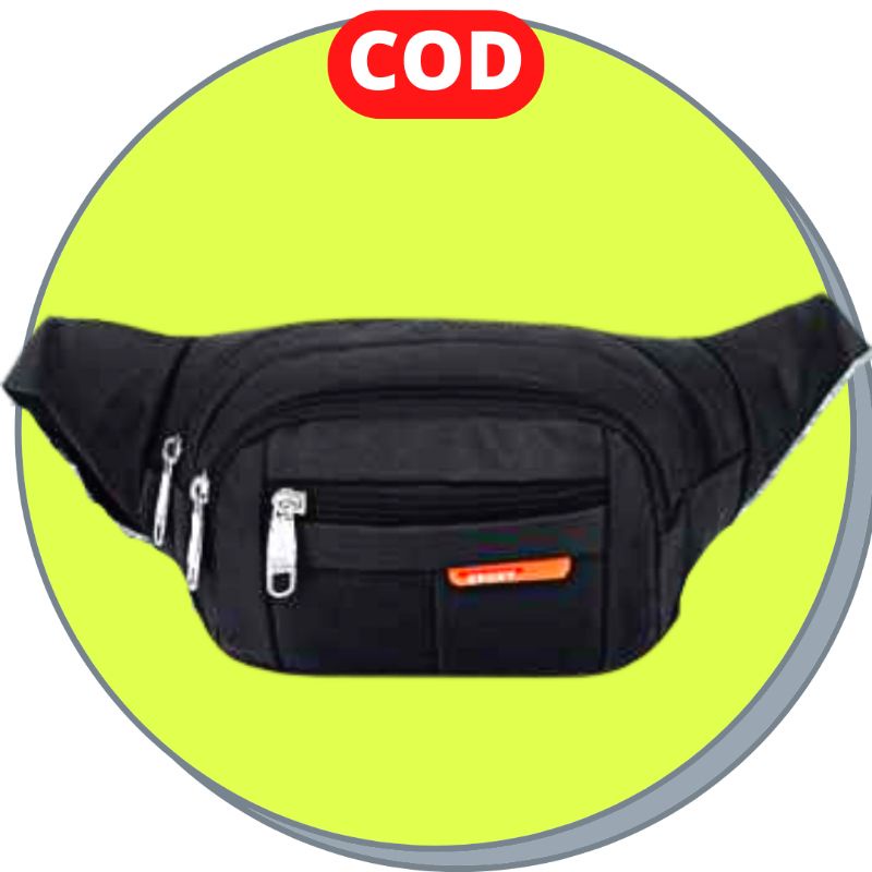 Tas Pinggang Cowok Waist Bag Pria Sport Hitam Bahan Nylon Tebal Kuat