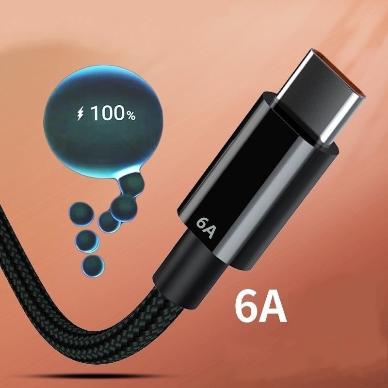 Kabel Data / Charger USB Tipe C / 6A 66W Panjang 1 / 2m Untuk Smartphone Android