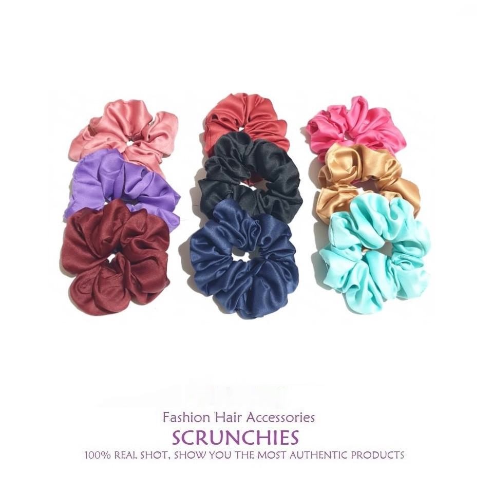 Scrunchie Velvet Silk Ikat Rambut Warna Doff Kunciran Cepol Matte Bahan Satin Velvet