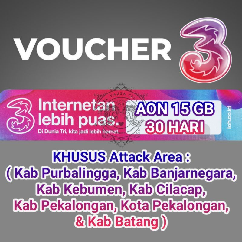VOUCHER TRI AON 15GB 30HARI ZONA PROMO | VOUCHER TRI 9GB 30HARI ZONA NON PROMO