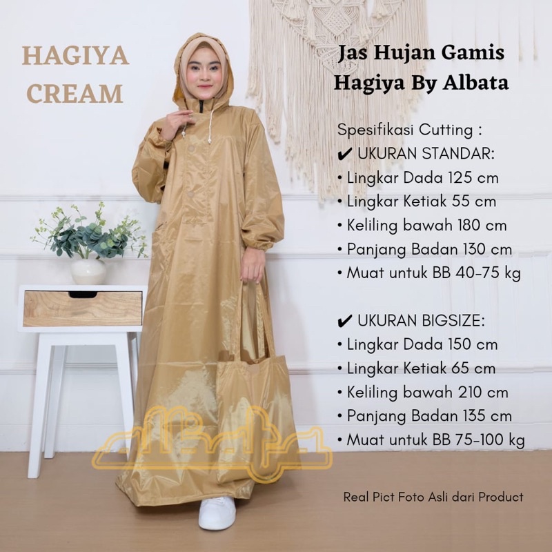 Jas Hujan Jumbo Wanita Model Gamis Hagiya Albata warna Cream
