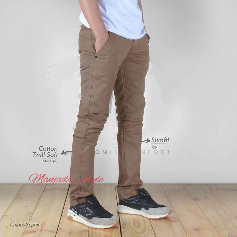 CELANA CHINO Panjang pria Slimfit KERJAHARIAN Santai Casual Formal Hitam Abu Cream Mocca Size 27-38