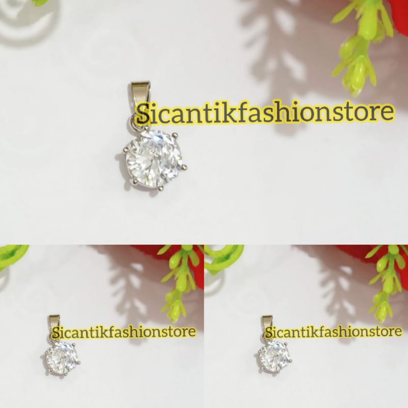 Liontin Titanium Permata Bulat Silverd Terlaris Anti Karat Tidak Luntur Liontin Silver Mewah Liontin