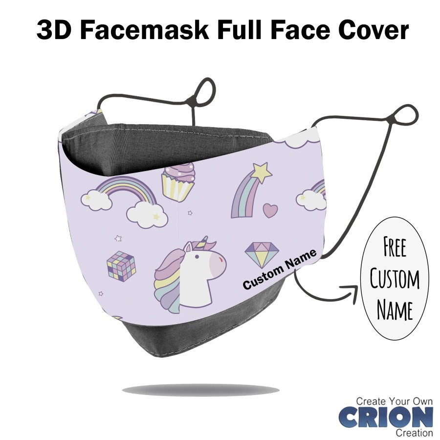 Crion - Masker 3d Anak Full Face Cover Unicorn Series- Antibacterial