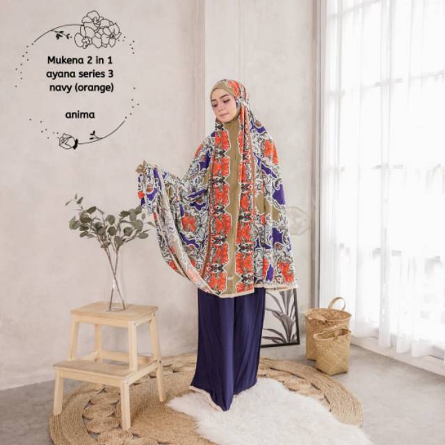 Mukena Ayana Series 3  Navy ( Orange )