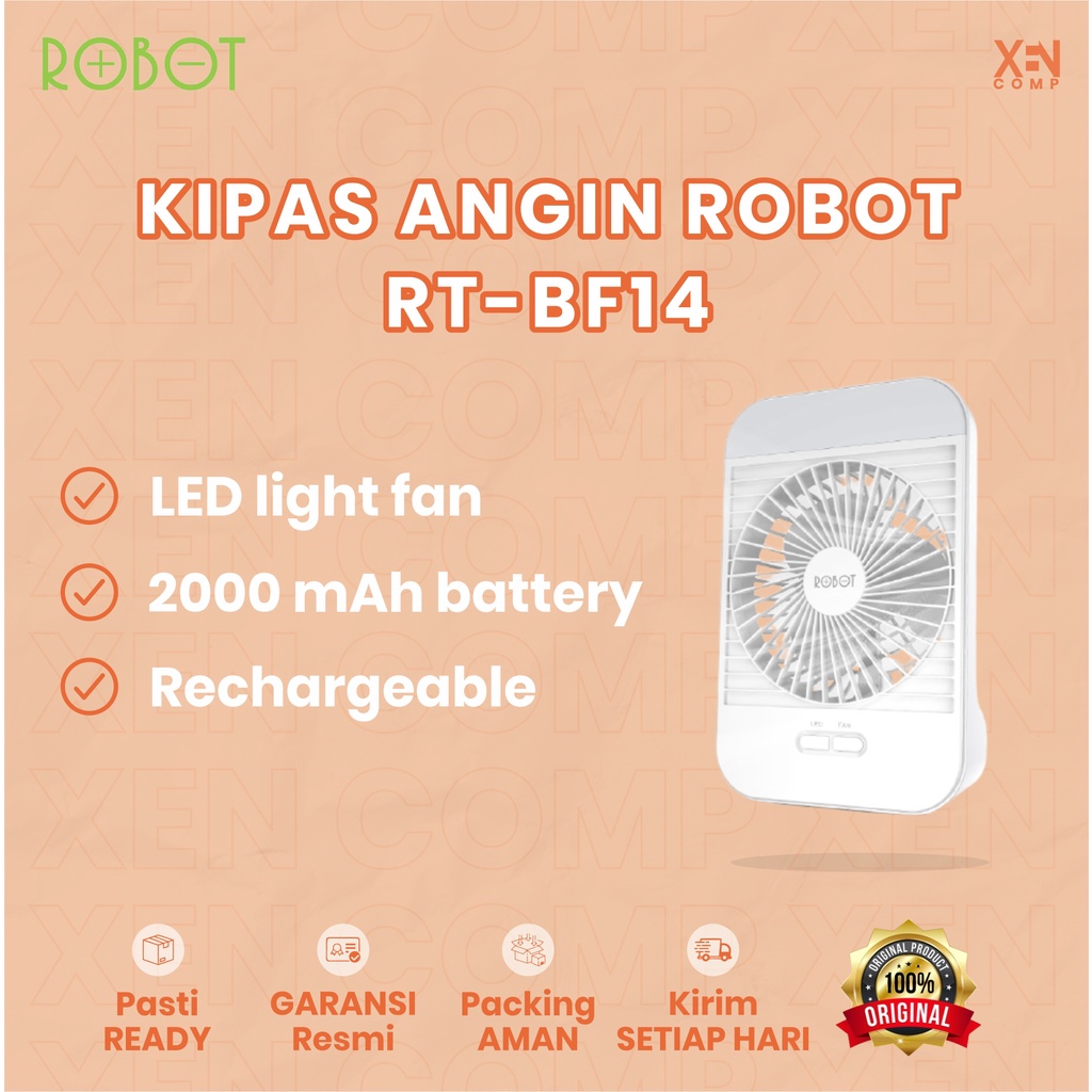 KIPAS ANGIN PORTABLE MINI FAN ROBOT RT-BF14 2000MAH LED 5 INCH