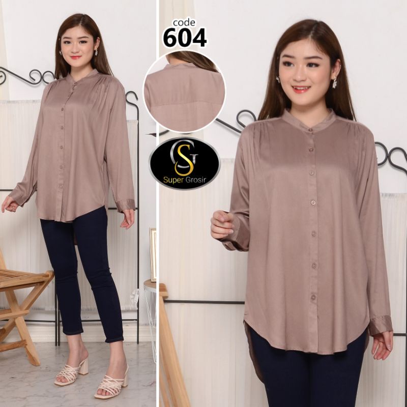 READY KEMEJA WANITA / KEMEJA WANITA TANGAN PANJANG KERAH SHANGHAI KATUN TWILL 30s - 604 RA514