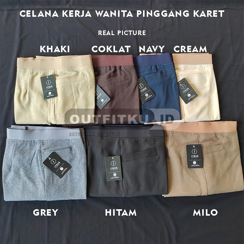 CELANA KERJA WANITA / Celana Kerja Wanita Pinggang Karet / Celana Kain / Celana Panjang M L XL XXL