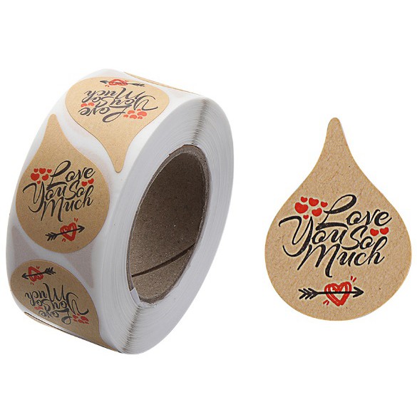 

TQD03 Per Pcs Sticker Label Logo Tempel Love You So Much Kraft Black Arrow Red Heart Drop Seal