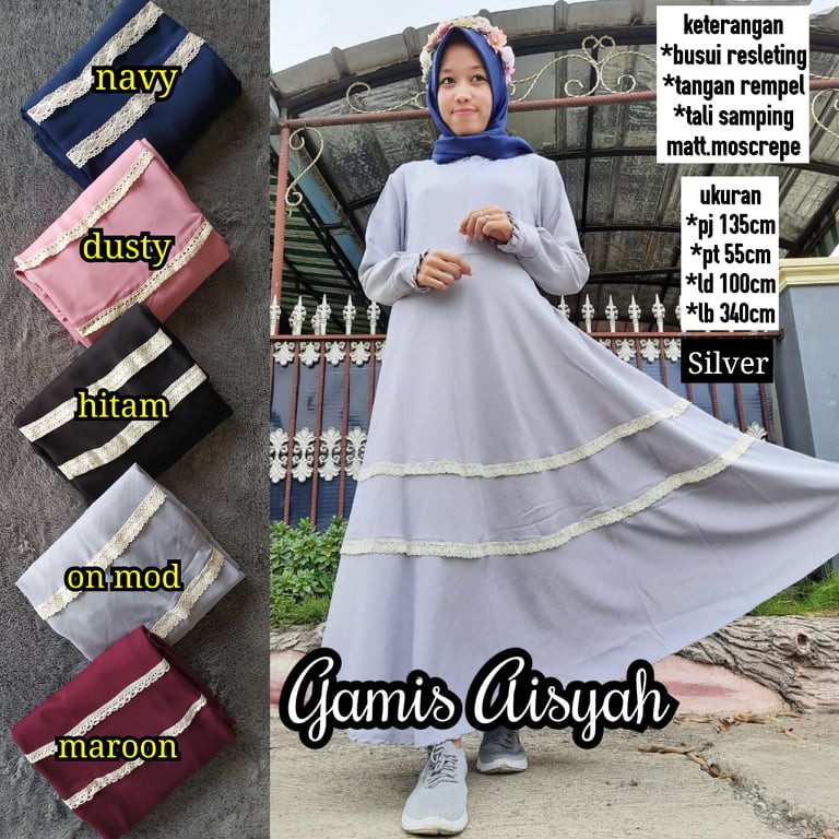gamis renda susun moscrepe/gamis mewah mostcrepe renda depan/gamis syari wolfis tangan rempel