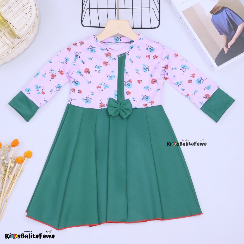 Dress Valencia 3-4 Tahun / Baju Pesta Dres Lengan Panjang Anak Perempuan Fashion Kids Adem Babycinnamon