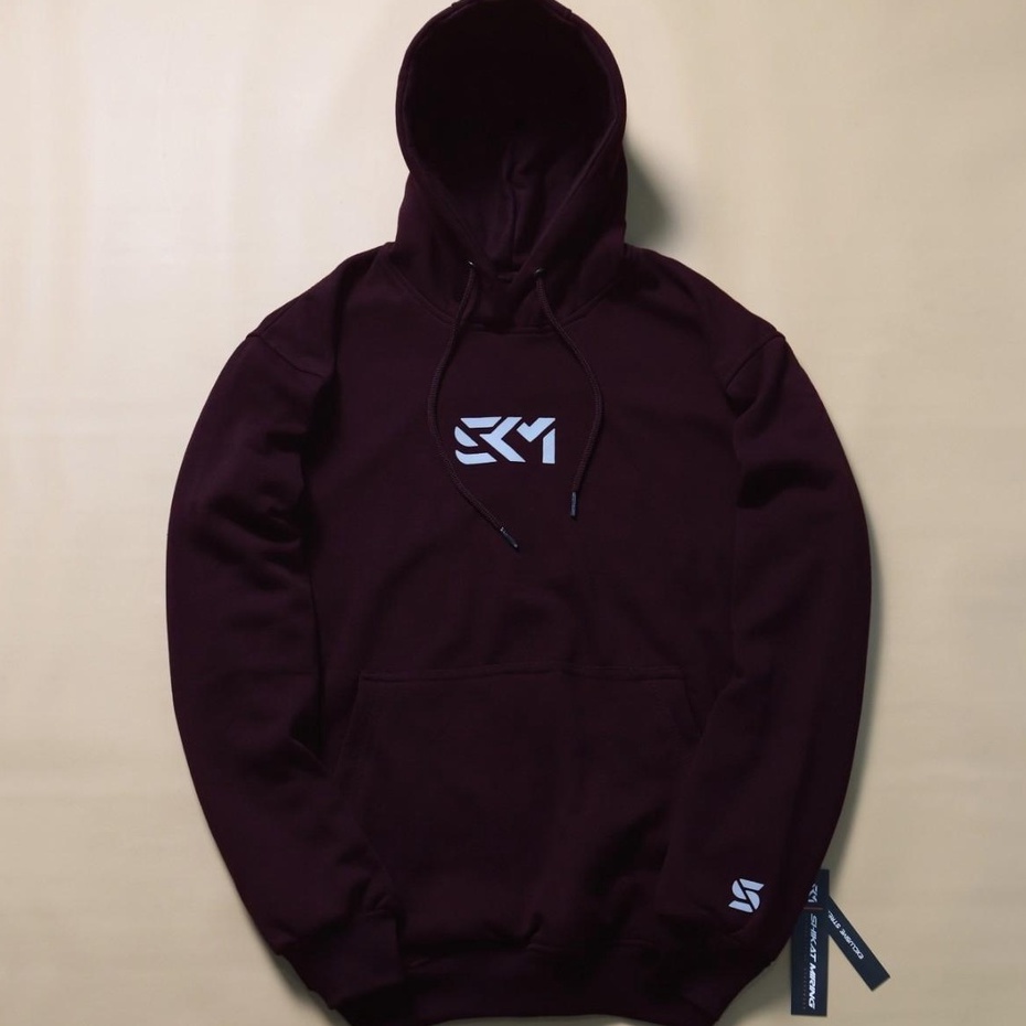 Hoodie Sweater pria dan wanita Maroon ORIGINAL BRAND SKM  Logo SHIKAT MIRING ORIGINAL DISTRO COD