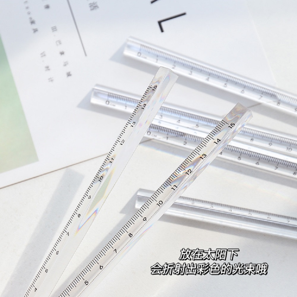 【COD Tangding】15cm Simple Crystal Triangle Rulers Transparent Measuring Student Ruler School Office Supplies